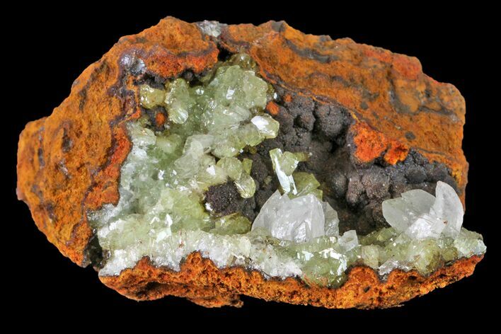 Gemmy, Adamite Crystals With Calcite - Ojuela Mine, Mexico #155299